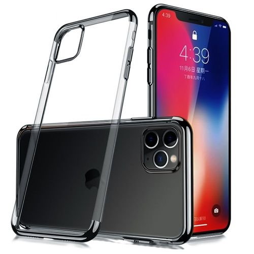 Coque Iphone 12 Pro (6.1'') Bordure Chrome En Silicone Resistance Anti Choc Noir