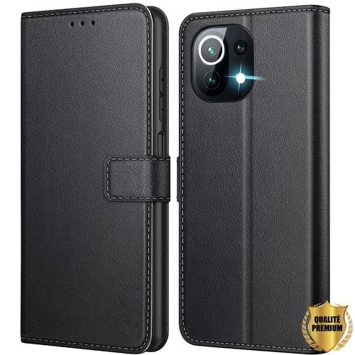 Coque Xiaomi Mi 11 (6.81"") Effet Cuir Antichoc Intégral Portefeuille Noir