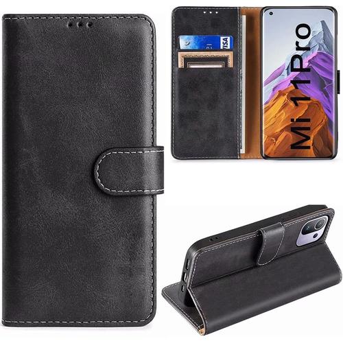 Coque Xiaomi Mi 11 Pro (6.81'') Porte Feuille Effet Cuir Grande Protection Intense Noir