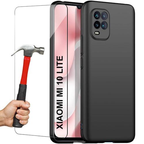 Coque Xiaomi Mi 10 Lite (6.57"") Lot De 2 Verres Trempés Protection En Silicone Simple Anti-Choc Noir