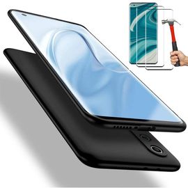Coque Xiaomi Mi 10 (6.67"") Pack 2 Verres Trempés Coque Silicone Liquide Anti-Chocs Protection Noir