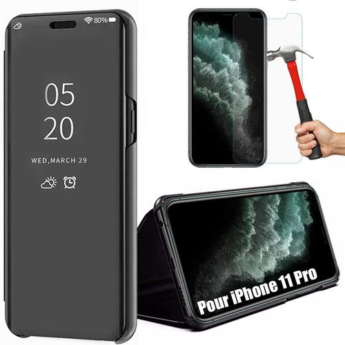 Coque Iphone 11 Pro (5.8"") Avec 2 Verres Trempés Protection Intégrale Effet Mirroir Smart Case Noir