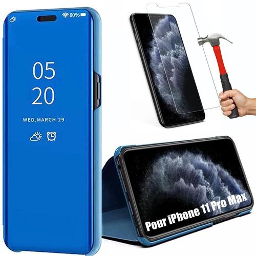 Coque Iphone 11 Pro Max (6.5"") + 2 Verres Trempés Intélligente Smart View Protection Devant Et Derrière Bleu