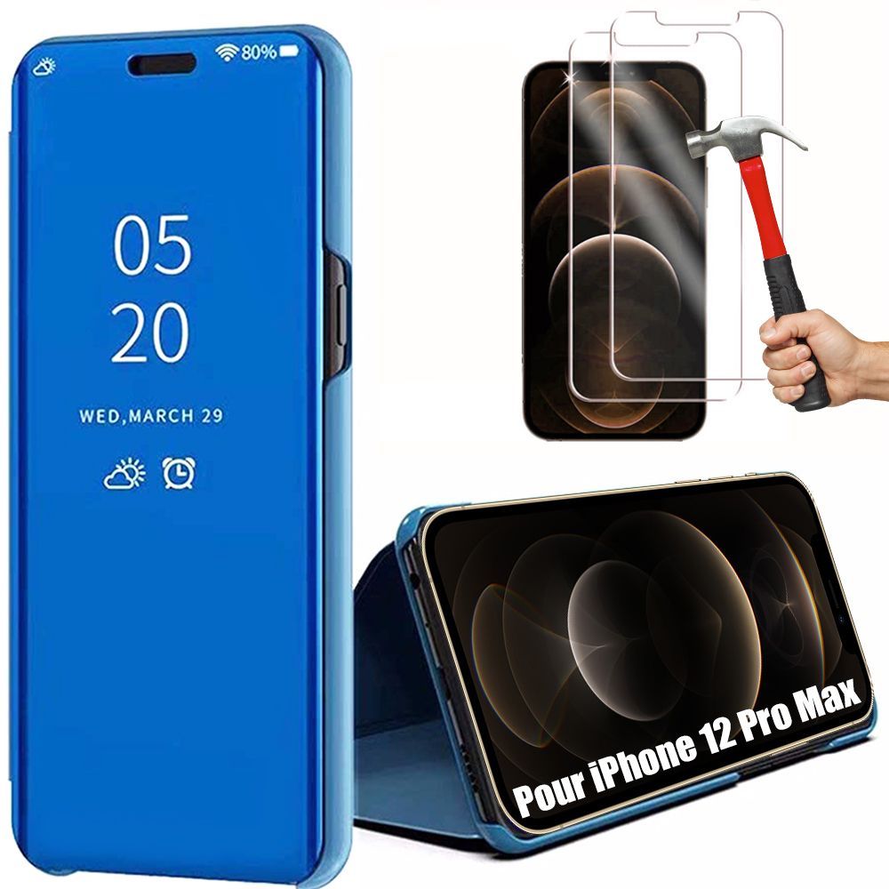 Coque Iphone 12 Pro Max (6.7"") + 2 Verres Trempés Intélligente Smart View Protection Devant Et Derrière Bleu