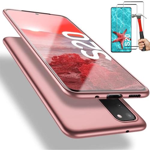 Coque Samsung S20 (6.2"") Avec 2 Verres Trempés Confortable Anti-Rayure Couleur Simple Rose