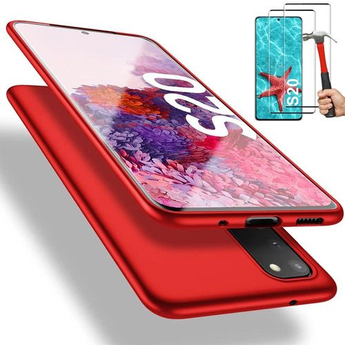 Coque Samsung S20 (6.2"") Pack 2 Verres Trempés Coque Silicone Liquide Anti-Chocs Protection Rouge