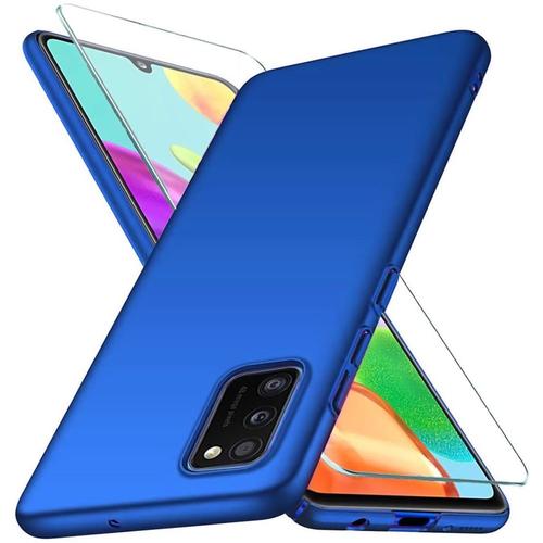 Coque Samsung A41 (6.1"") Lot 2 Verres Trempés Protection Souple Couleur Unie Confortable Bleu