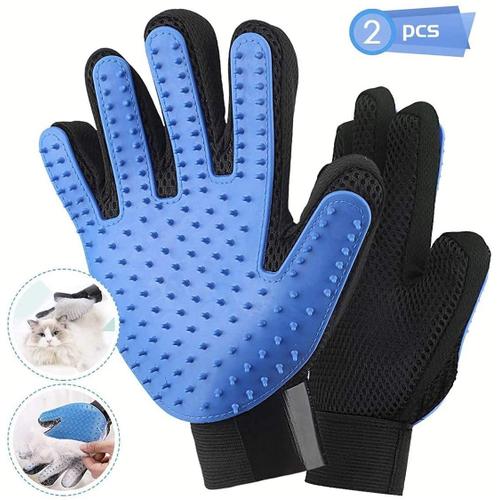 1pair Gant Poil De Chat, Chien  Gant De Massage Pour Animaux Parfait Pour Les Chiens Et Chats Pour Cheveux Longs Et Courts(Bleu)