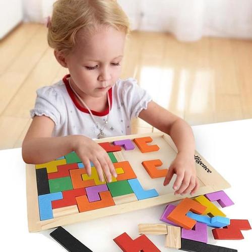 Coloré en Bois Tetris Puzzle Tangram Casse-tête Puzzle Jouets Éducatifs pour Enfants Jouet Enfants Cadeau Casse-tête Jasnyfall Multicolore 