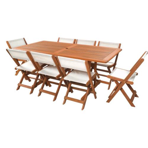 Salon De Jardin Repas "Séoul" - 1 Table + 8 Chaises - Maple - Beige