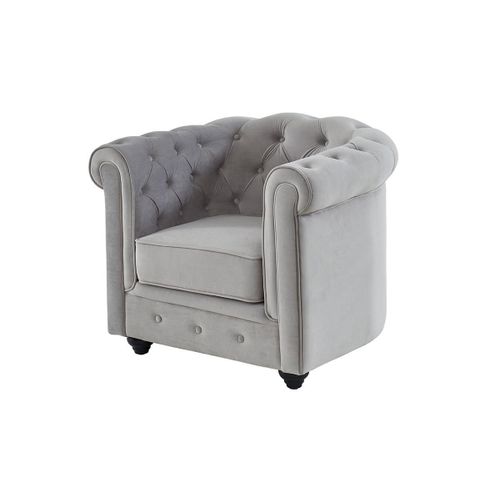 Fauteuil Chesterfield - Velours Gris Clair