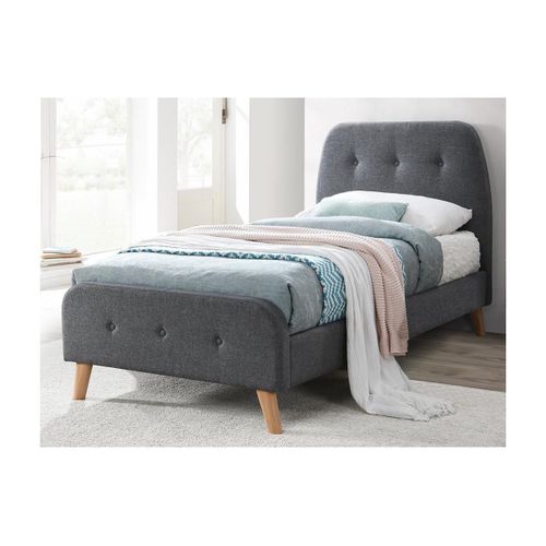 Lit Romeo Tête De Lit Capitonnée - 90 X 190 Cm - Tissu Gris