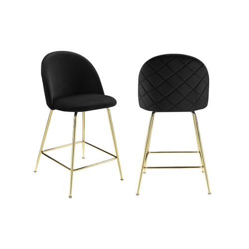 Lot De 2 Tabourets De Bar Melbourne - Velours Et Métal Doré - Noir