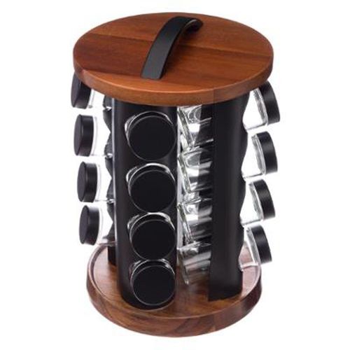 Présentoir À Epices Rotatif Acacia 16 Pots Naturel