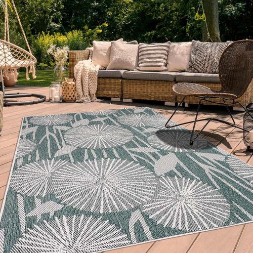 Tapis Extérieur, Kilim Reversible 120x170 Lyn2 Ax Reversible Vert Et Crème
