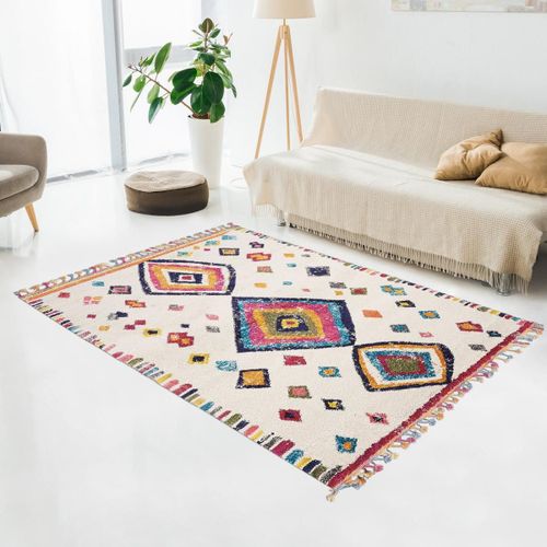Tapis Berbère 200x290 Tissé Motif Ethnic Lyn5 Ourika Ivoire