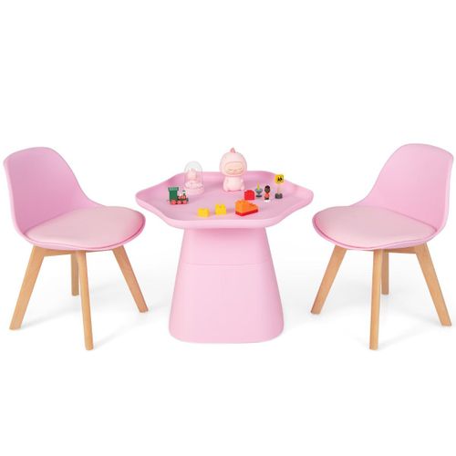 Table Enfant Et 2 Chaises En Bois Avec Dossier Ergonomique & Coussin Table Enfant En Forme Fleur Avec Conception Concave Charge 50kg Rose Helloshop26 20_0009445