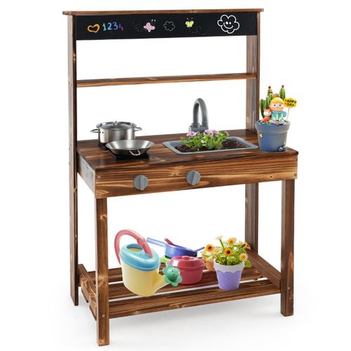 Cuisine Enfant Extérieure En Bois De Sapin 2 Accessoires 65 X 40 X 96 Cm Pour 3-7 Ans Naturel Helloshop26 20_0008369