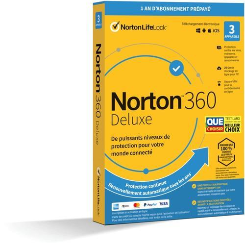 Logiciel Antivirus Et Optimisation Norton Lifelock 360 Deluxe 25go 3 Postes