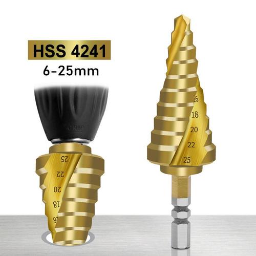 Foret central cannelé en spirale HSS 6-25mm, accessoires de Mini perceuse en carbure, foret cône étagé en titane