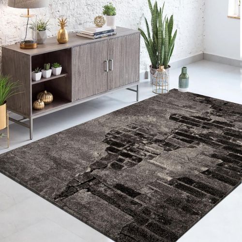 Tapis Chambre 120x170 Tissé Gris Clair Et Gris Foncé Motif Géométrique