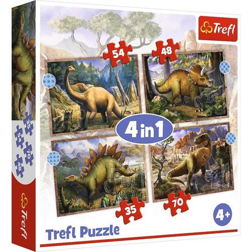 4 Puzzles - Dinosaures Interessants - 35, 48, 54 Et 70 Pièces