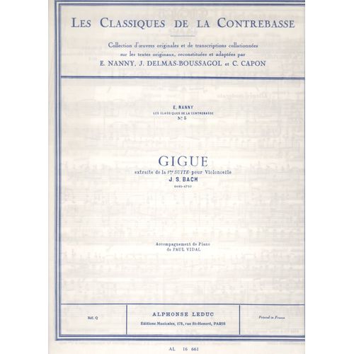 J.S. Bach : Gigue Extraite De La 1ère Suite Pour Violoncelle - Les Classiques De La Contrebasse N° 5