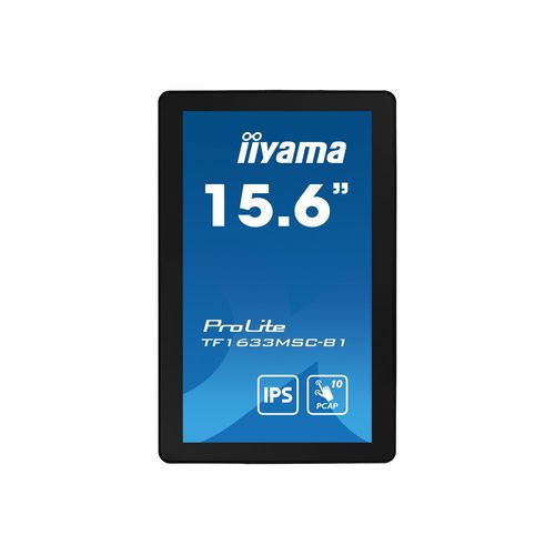 iiyama ProLite TF1633MSC-B1 - Écran LED - 15.6" - cadre ouvert - écran tactile - 1920 x 1080 Full HD (1080p) @ 60 Hz - IPS - 450 cd/m² - 1000:1 - 5 ms - HDMI, DisplayPort - haut-parleurs - noir...