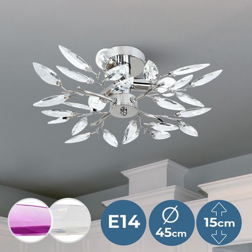 Jago® Plafonnier - 3 Ampoules De Max. 40 W, E14, Led, Design : Feuilles Acryliques Transparentes - Lustre, Lampe De Plafond, Luminaire Pour Salon, Chambre