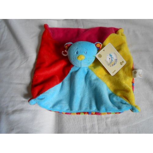 Doudou Ours Mgm Dodo D'amour Plat Rouge Jaune Bleu Vert Rose Framboise Peluche Hochet Grelot Petits Boutons