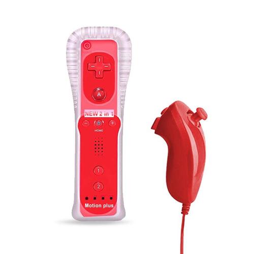 Kit Rouge 2 En 1 Manette De Jeu 2 Fr 1 Pour Nintendo Wii Nunchuk Avec Capteur De Mouvement Intégré, Contrôleur À Distance Sans Fil Avec Étui En Silicone