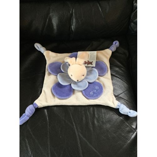 Doudou Plat Lapin Bleu Clair Et Bleu Foncée Carré Nounours
