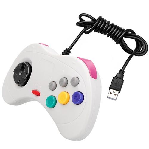 1 Blanc Manette De Jeu Classique Avec Câble Usb, Pour Console Sega Saturn Et Pc