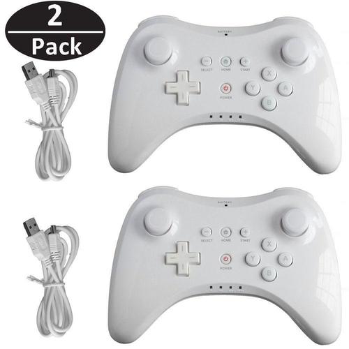 2pcs Blanc Manette De Jeu Classique Sans Fil Pour Nintendo Wii U Pro, Avec Câble Usb, Contrôleur Pour Console