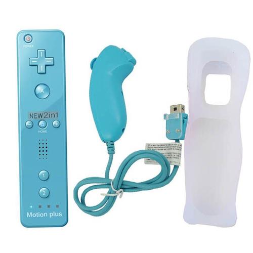 Kit Bleu Manette De Jeu 2 Fr 1 Pour Nintendo Wii Nunchuk Avec Capteur De Mouvement Intégré, Contrôleur À Distance Sans Fil