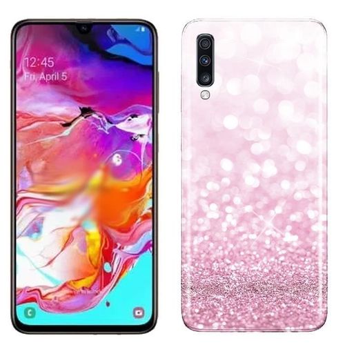 Coque Samsung A70 Strass Paillettes Roses, Motif Girly, En Silicone, Pare-Chocs Souple Compatible Téléphone Samsung Galaxy A70
