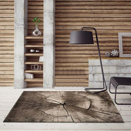 Tapis Chambre 80x150 Tissé Taupe Rectangle Motif Floral Rampi