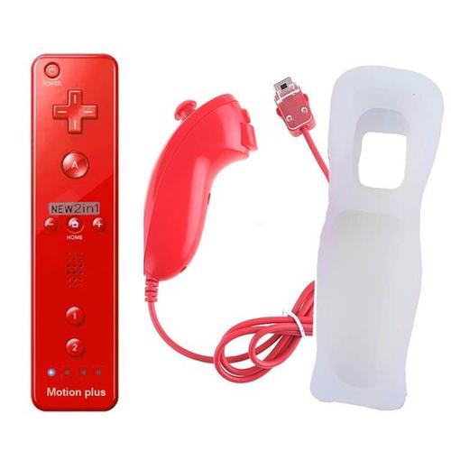 Kit Entier Rouge Manette De Jeu 2 Fr 1 Pour Nintendo Wii Nunchuk Avec Capteur De Mouvement Intégré, Contrôleur À Distance Sans Fil