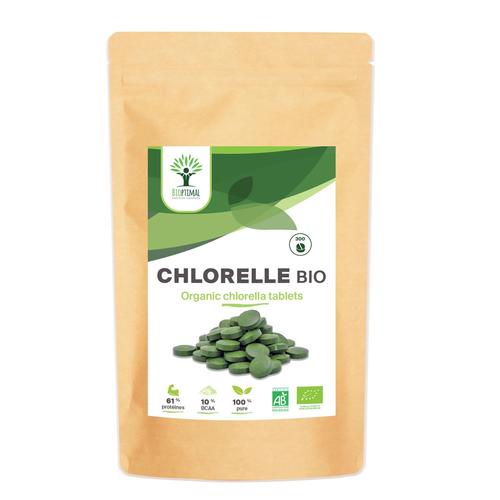 Chlorella Bio - Bioptimal - Complément Alimentaire - Protéine Vitamine B12 - 100% Poudre Chlorelle Pure - Compressé À Froid - 500mg / Comprimé - Conditionné En France- Certifié Ecocert - 300 Comprimés 