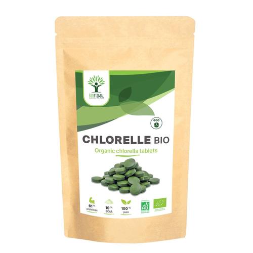 Chlorella Bio - Bioptimal - Complément Alimentaire - Protéine Vitamine B12 - 100% Poudre Chlorelle Pure - Compressé À Froid - 500mg / Comprimé - Conditionné En France- Certifié Ecocert - 600 Comprimés 