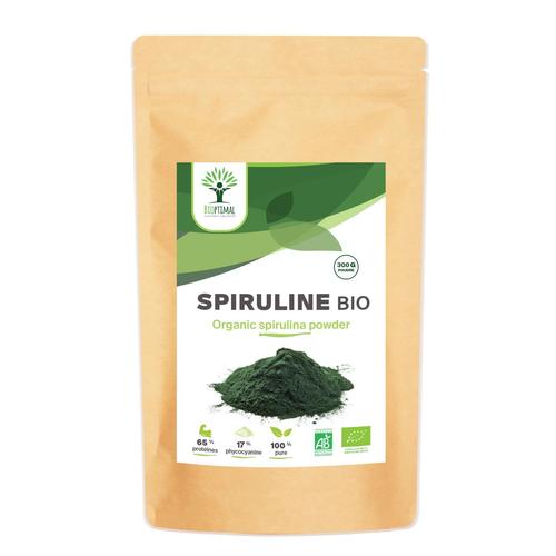 Spiruline Bio - Bioptimal - Complément Alimentaire - 65% Protéines 14% Bcaa 17% Phycocyanine - Energie Sport Immunité - 100% Spiruline Pure En Poudre - Conditionné En France - Certifié Ecocert - 300 G 