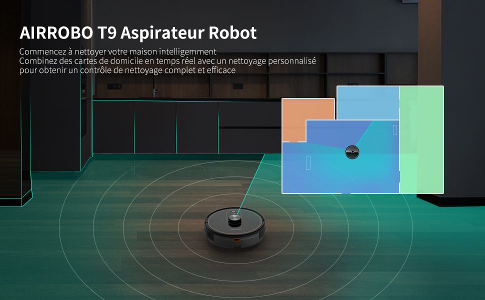 AIRROBO T9 Aspirateur Robot 3000Pa, 2 en 1 Robot Aspirateur Laveur, Navigation Laser Intelligente, WiFi & Alexa & App Connect, Auto-Chargement, 5200mAh Idal pour Poils d'animaux, Tapis image 6 | Rakuten