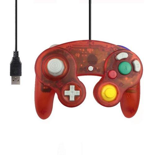 Rouge Transparent Manette De Jeu Filaire Usb Pour Nintendo, Contrôleur, Joystick Pour Ordinateur Mac Et Pc, Accessoire