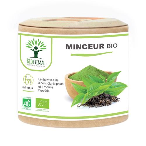 Minceur Bio - Bioptimal - Complément Alimentaire - Thé Vert Guarana + Plantes Pour Maigrir - 4 Actions - Perte De Poids Brûle Graisse - Digestion - Fabriqué En France - Certifié Ecocert - 60 Gélules 