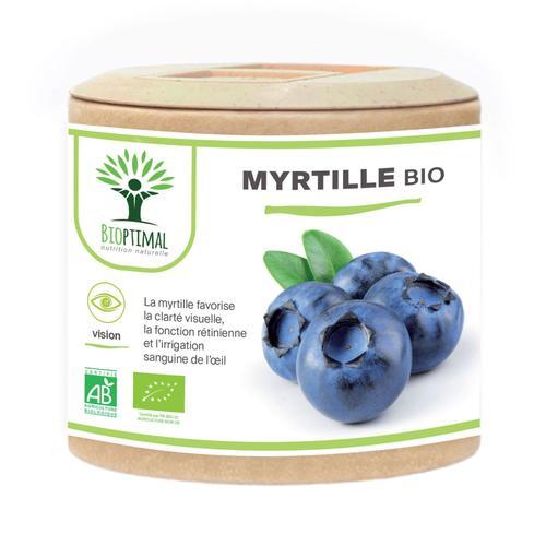 Myrtille Bio - Bioptimal - Complément Alimentaire - Clarté Visuelle Yeux Antioxydant Circulation - Lutéine Zéaxanthine Vitamine - 240 Mg Par Gélule - Fabriqué En France - Certifié Ecocert - 60 Gélules 