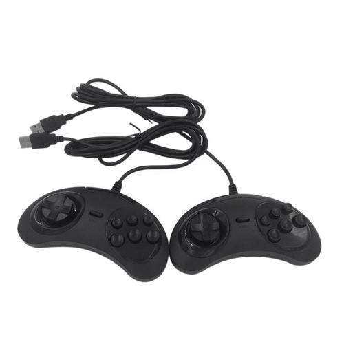 Le Noir Manettes De Jeu Usb 6 Boutons Pour Sega, 2 Pièces / Lot, Support De Joystick Pour Pc, Mac, Mega Drive