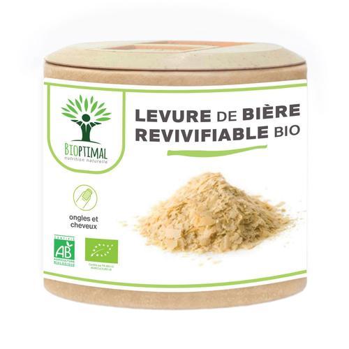 Levure De Bière Bio Revivifiable - Bioptimal - Complément Alimentaire - Vivante & Active - Peau Cheveux Ongles - Digestion Transit Probiotique - Fabriqué En France - Certifié Par Ecocert - 60 Gélules 