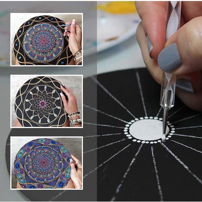 8 Pices 15 Cm Noir Mandala Papier Kraft Carton Rond Pour Pe... - 4