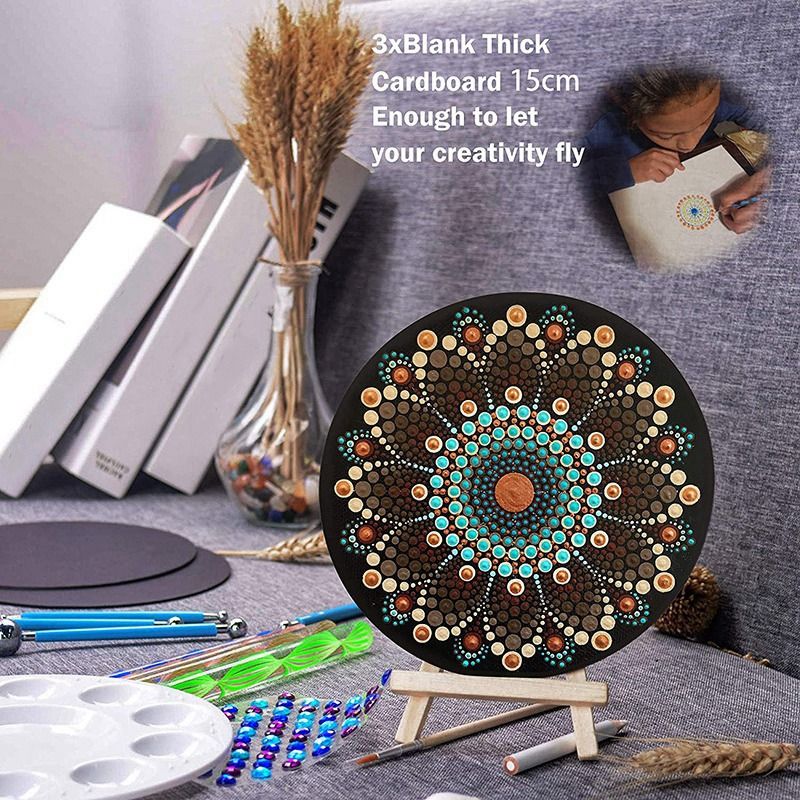 8 Pices 15 Cm Noir Mandala Papier Kraft Carton Rond Pour Pe... - 5