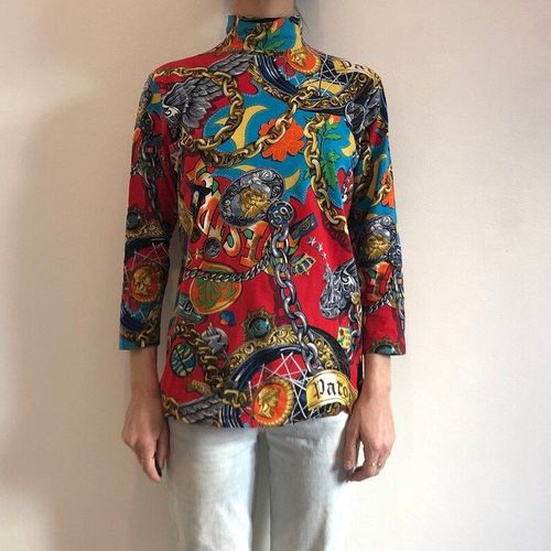 Kenzo Jungle Tiger Chaines Imprimé Cotton Jersey Pull Sweat Top Manches Longues Femme Tendance Mode Collection Rare Top Des Années 80 - Vêtement Haute Couture Taille L - Envoi Très Rapide Et Soigne.